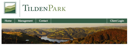 Screenshot of Tilden Park Capital Management's web site, Lake Anza appears set amid the rolling hills and oak forests of the East Bay.